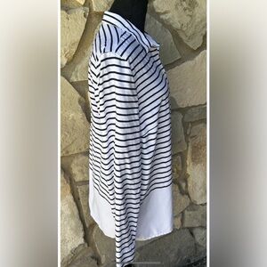 J Jill Button Up Tunic Top Shirt Medium 4th of July Navy Blue White Long Slv‎